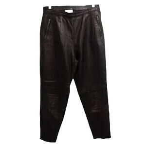 Etchtes Leder Womens Black Leather Pants, Size 40 (L) withZip Pockets and Cuffs